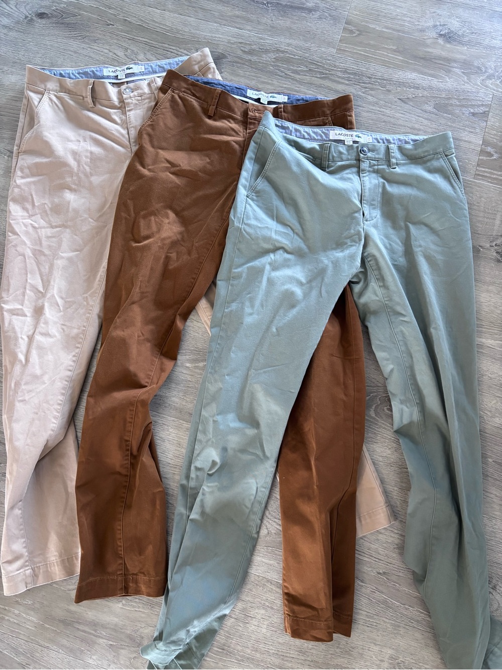 Lacoste Men’s Chinos in green, Brown, Cream Trio